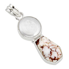 13.38cts coffin natural white wild horse magnesite pearl silver pendant y74594