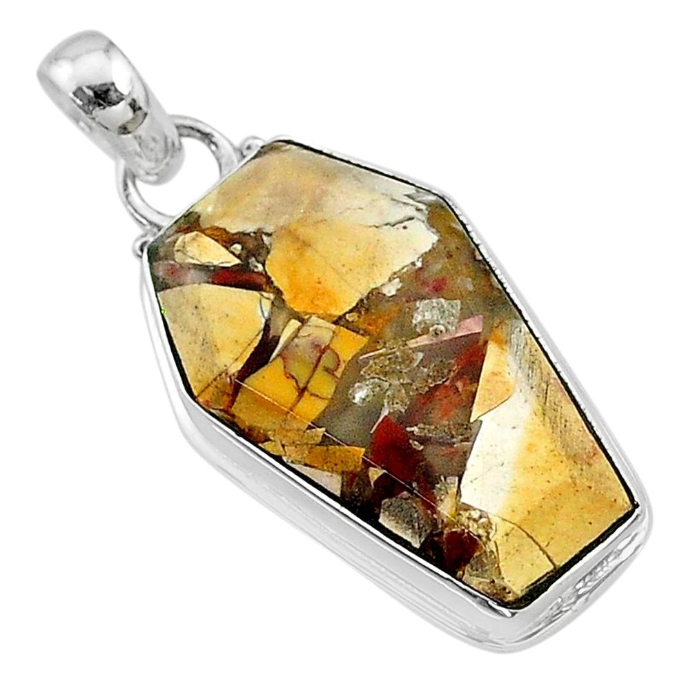 14.07cts coffin natural yellow brecciated mookaite 925 silver pendant t11802