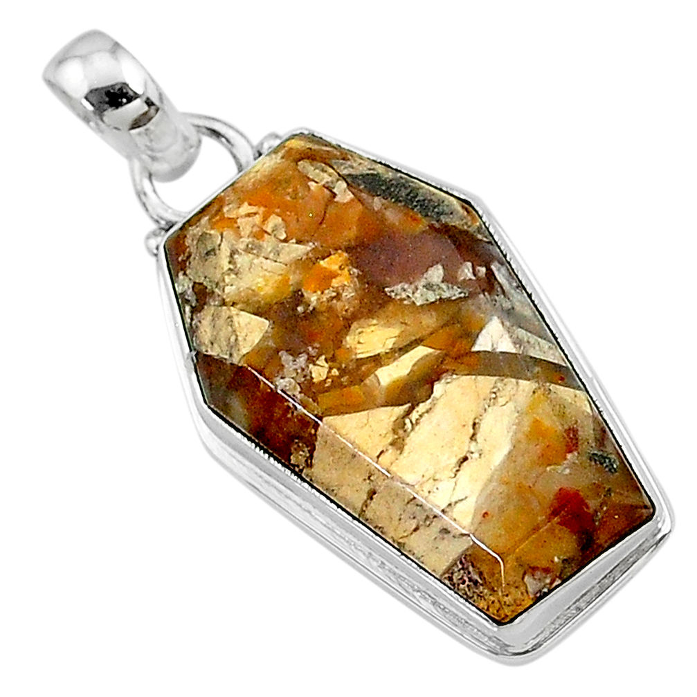 15.67cts coffin natural yellow brecciated mookaite 925 silver pendant t11805