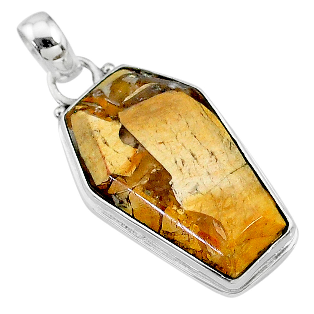 15.65cts coffin natural yellow brecciated mookaite 925 silver pendant t11812