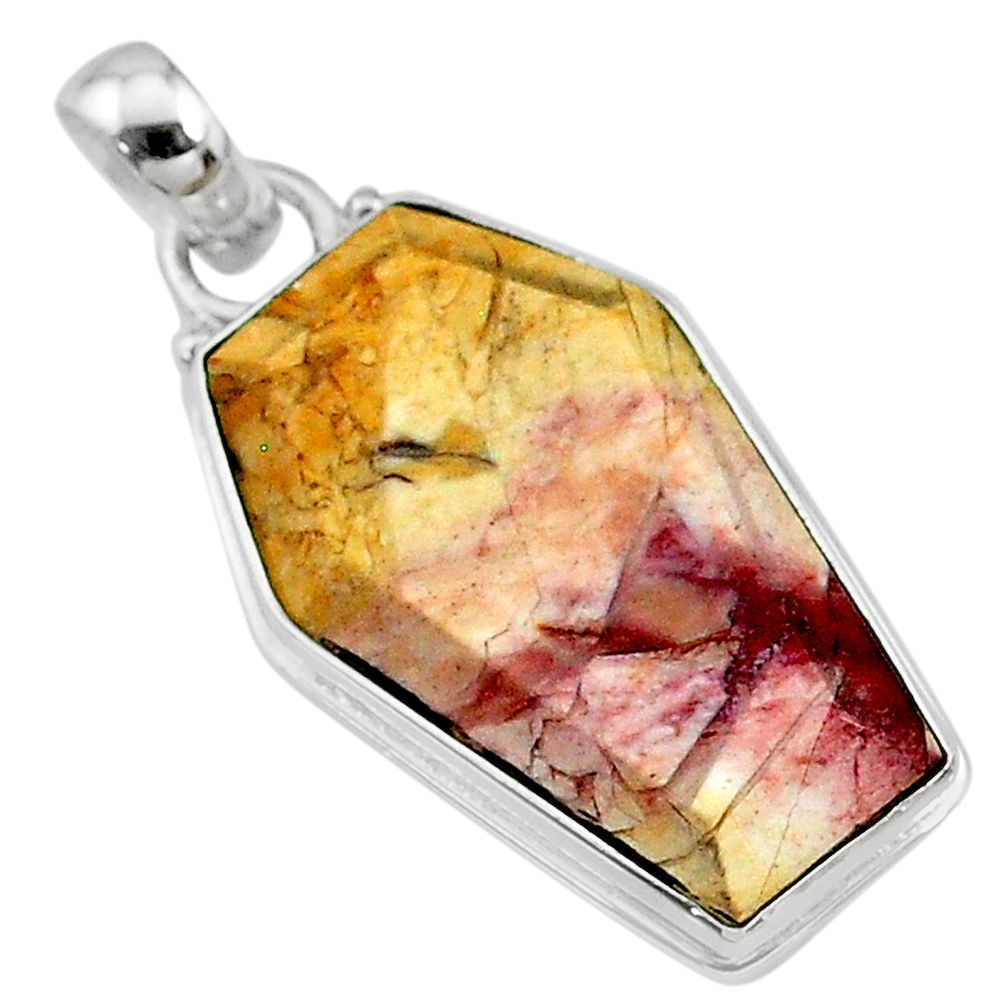 14.07cts coffin natural yellow brecciated mookaite 925 silver pendant t11817