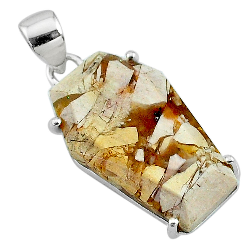 13.13cts coffin natural yellow brecciated mookaite 925 silver pendant t11881