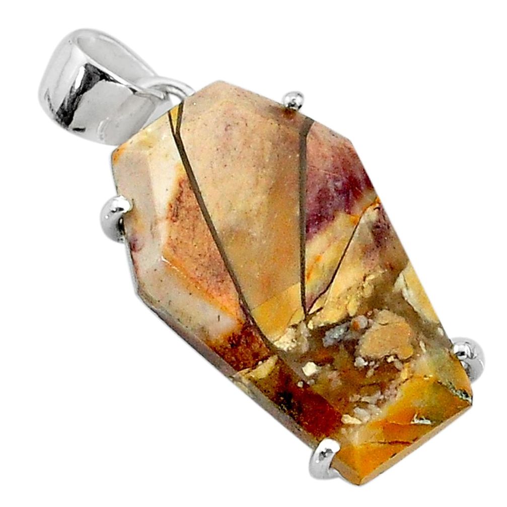 12.52cts coffin natural yellow brecciated mookaite 925 silver pendant t11889