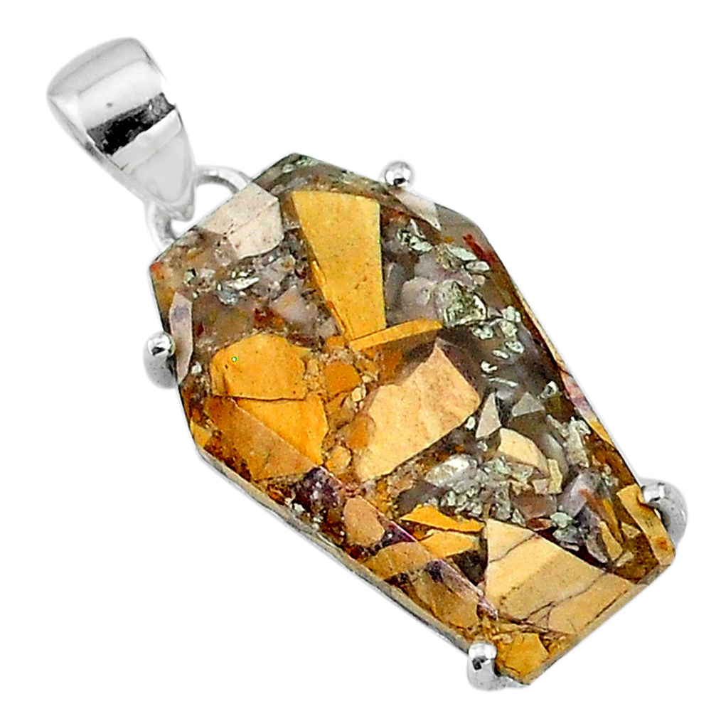 12.54cts coffin natural yellow brecciated mookaite 925 silver pendant t11891