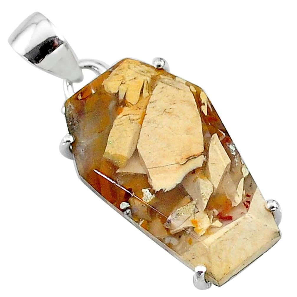 13.10cts coffin natural yellow brecciated mookaite 925 silver pendant t12046