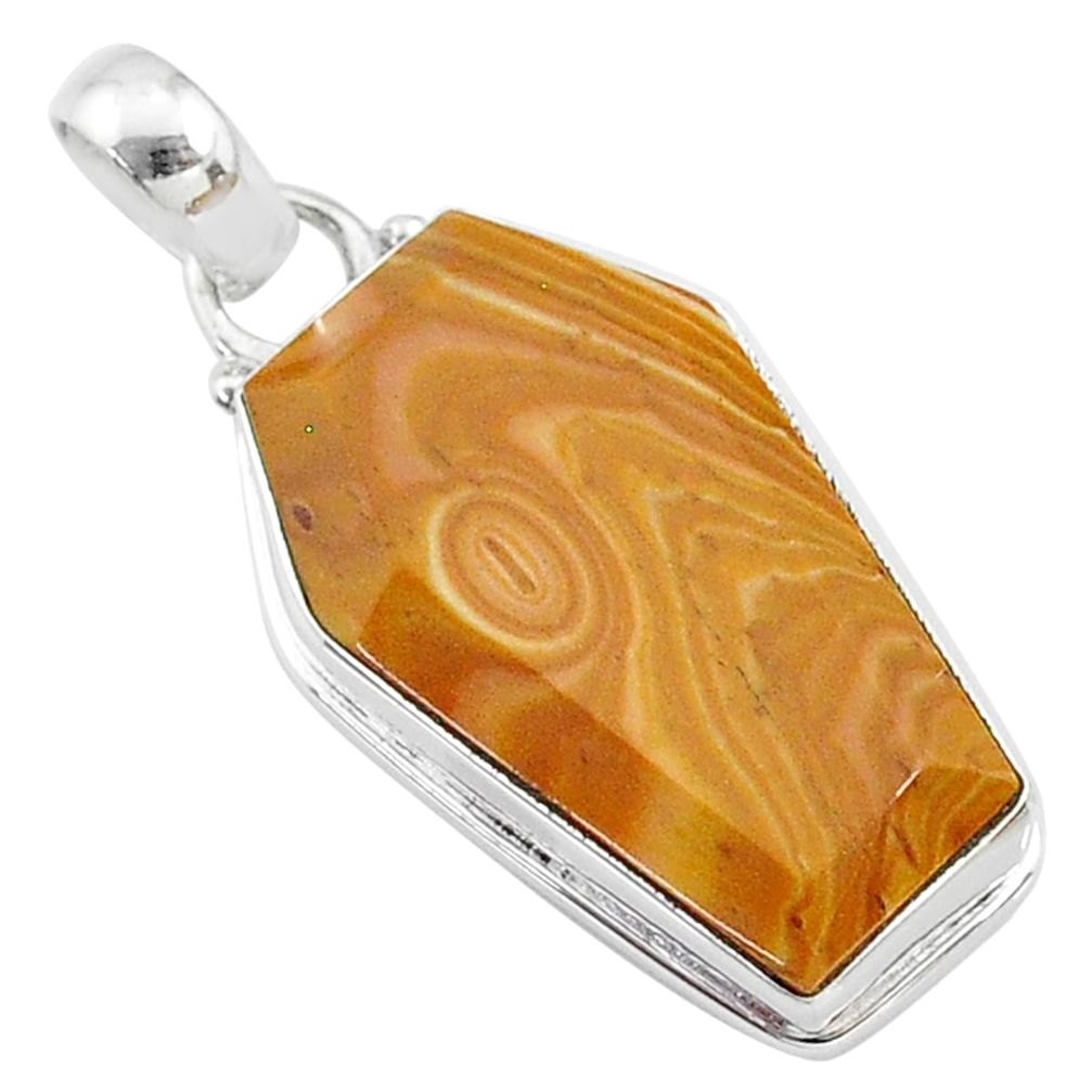 15.18cts coffin natural yellow snakeskin jasper 925 silver pendant t11744