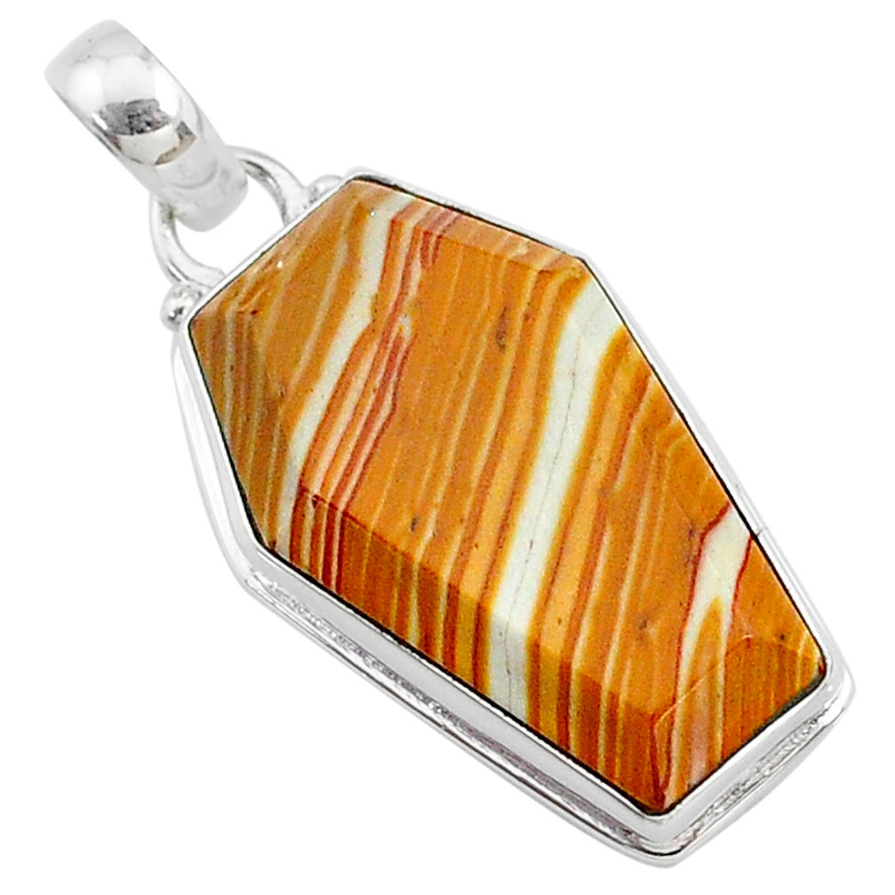 15.08cts coffin natural yellow snakeskin jasper 925 silver pendant t11745