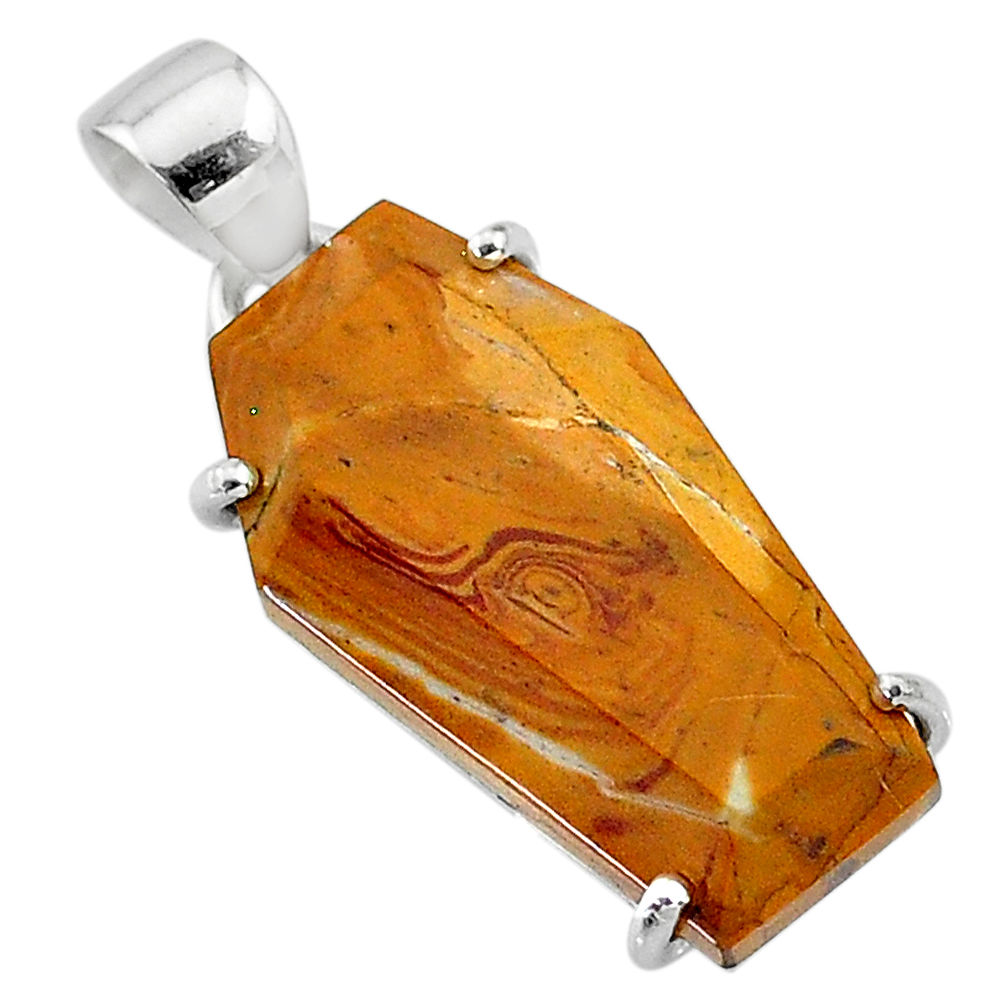11.96cts coffin natural yellow snakeskin jasper 925 silver pendant t11916