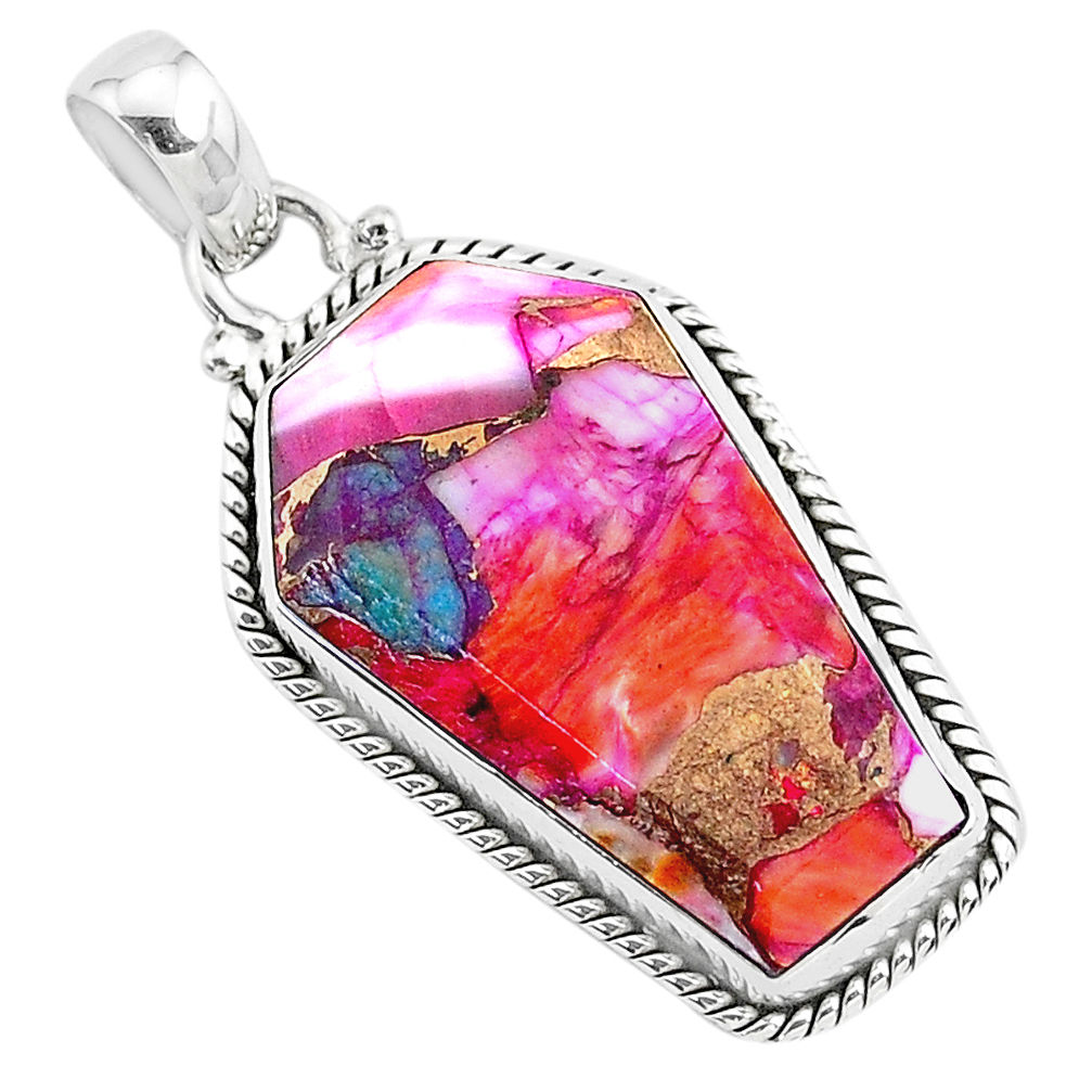 15.16cts coffin spiny oyster arizona turquoise 925 silver pendant r93223