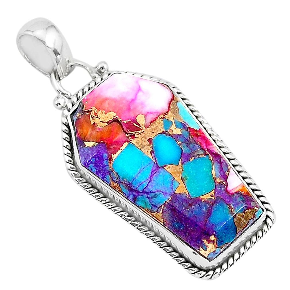 15.31cts coffin spiny oyster arizona turquoise 925 silver pendant r93230