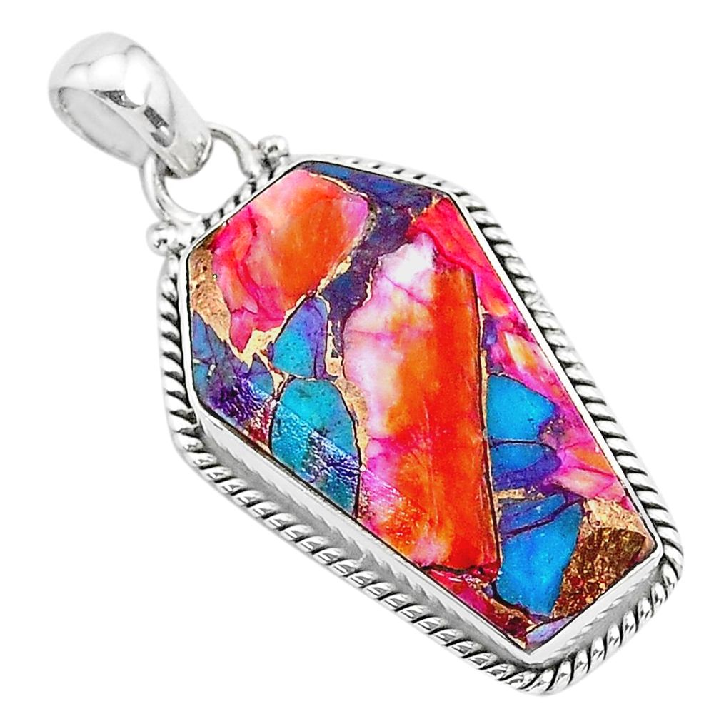 15.83cts coffin spiny oyster arizona turquoise 925 silver pendant r93237