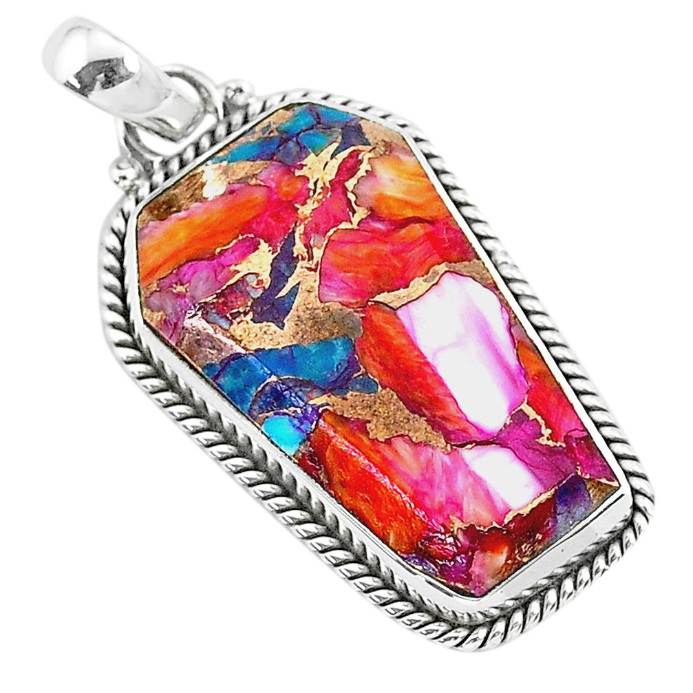 16.30cts coffin spiny oyster arizona turquoise 925 silver pendant r93239