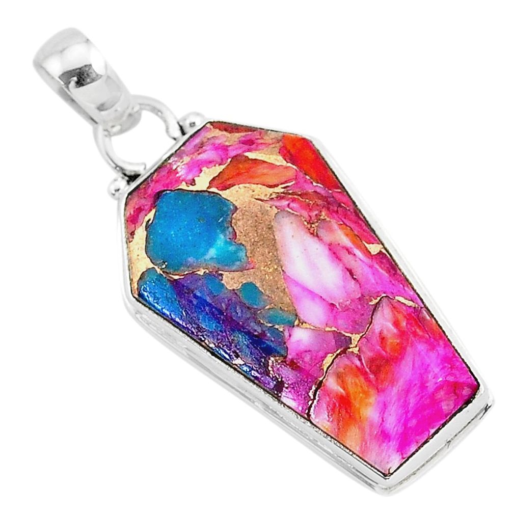 15.26cts coffin spiny oyster arizona turquoise 925 silver pendant r93272