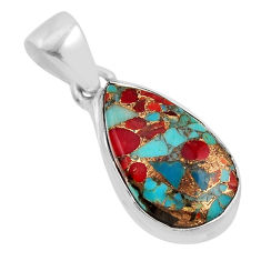 5.54cts coral matrix turquoise pear 925 sterling silver pendant jewelry y94989