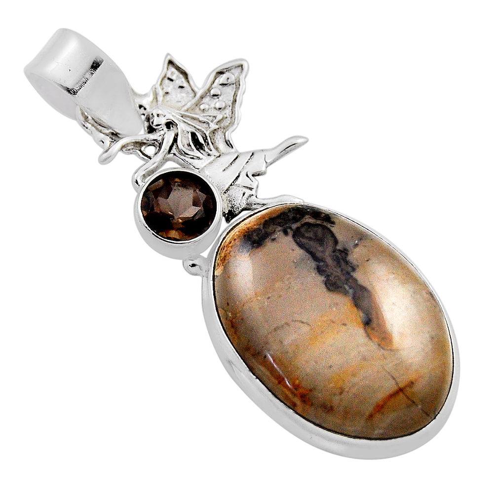 17.20cts cotham landscape marble oval smoky topaz silver angel pendant n25278