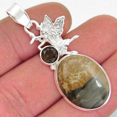 15.36cts cotham landscape marble smoky topaz 925 silver angel pendant y21179