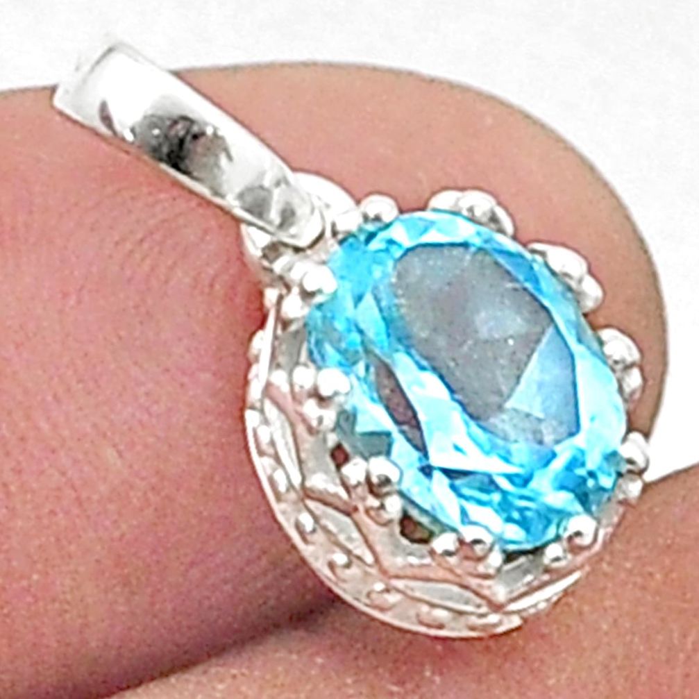 3.34cts crown natural blue topaz 925 sterling silver pendant jewelry u35999
