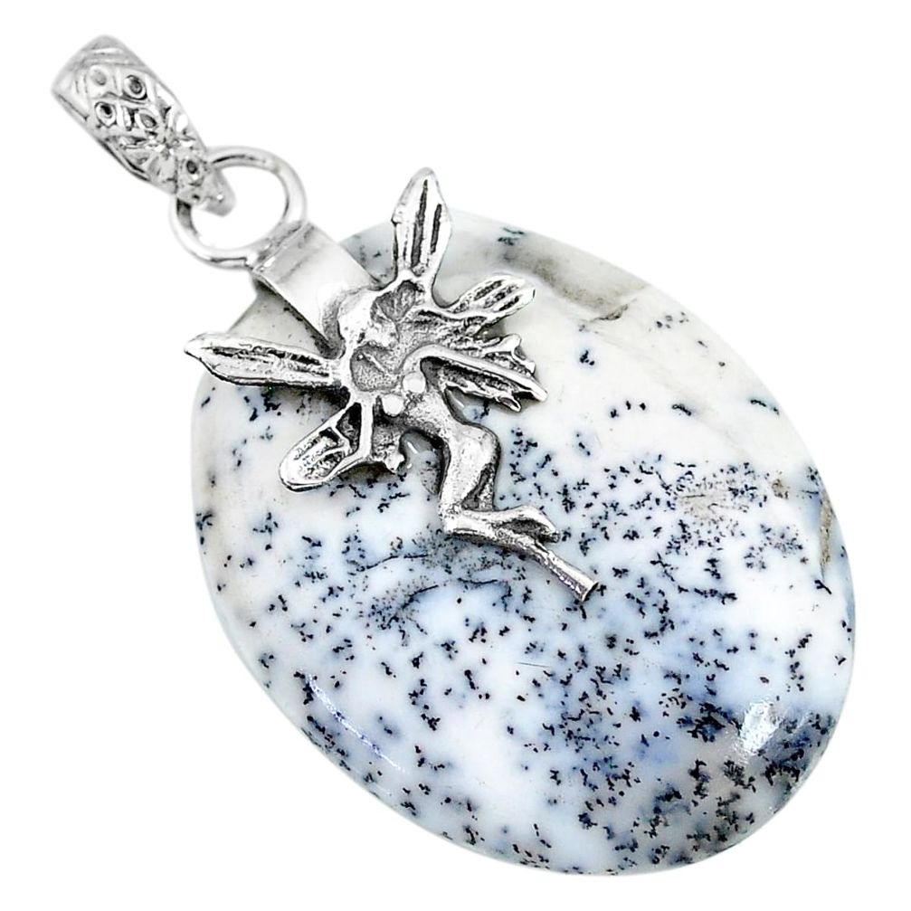 20.13cts dendrite opal (merlinite) 925 silver angel wings fairy pendant r91199