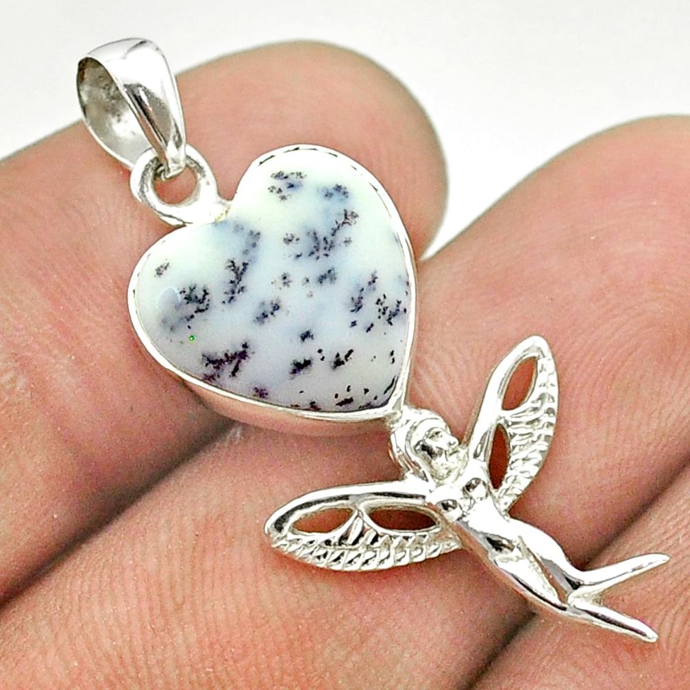 5.92cts dendrite opal (merlinite) 925 silver angel wings fairy pendant t55241