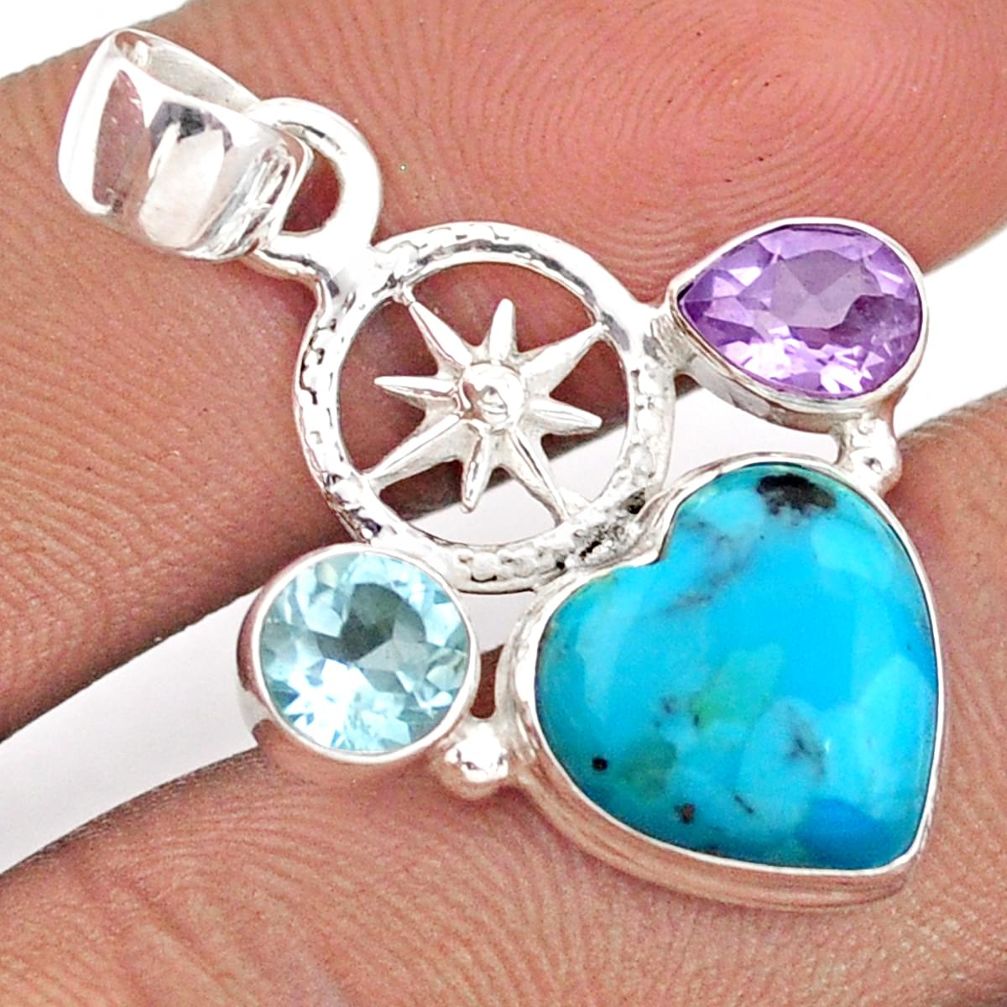 7.63cts dharma wheel arizona mohave turquoise topaz 925 silver pendant u1534