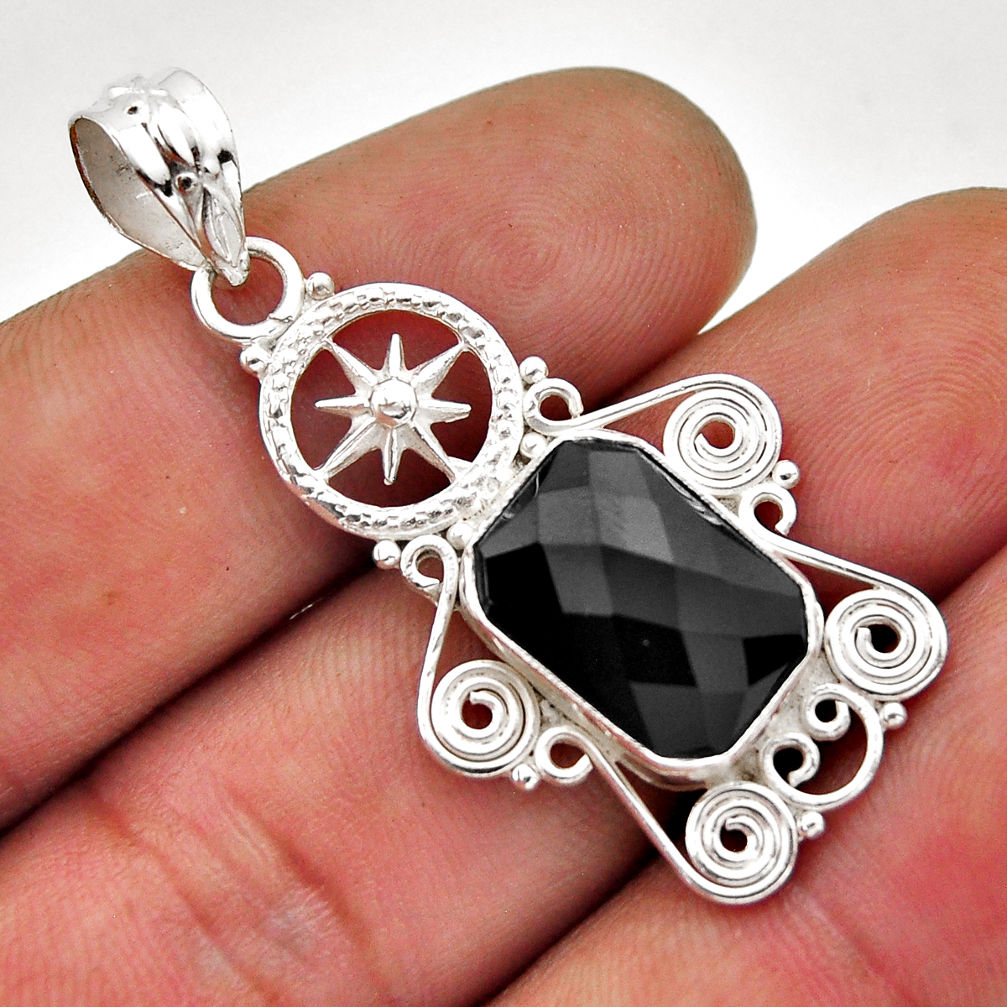 6.02cts dharma wheel natural black onyx octagan sterling silver pendant n51617