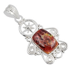 6.54cts dharma wheel natural brown moroccan seam agate 925 silver pendant y49841