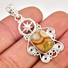 6.31cts dharma wheel natural mexican laguna lace agate silver pendant y58726