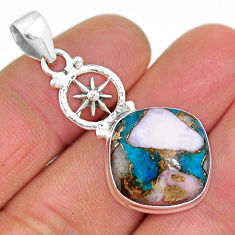12.41cts dharma wheel natural pink opal in turquoise 925 silver pendant y6402