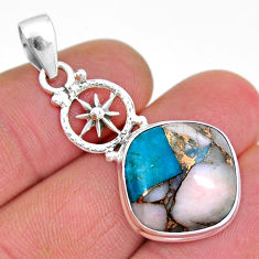 12.06cts dharma wheel natural pink opal in turquoise 925 silver pendant y6404