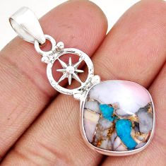12.05cts dharma wheel natural pink opal in turquoise 925 silver pendant y8614