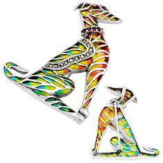 0.79cts dog natural red ruby marcasite enamel 925 silver brooch pendant c29545