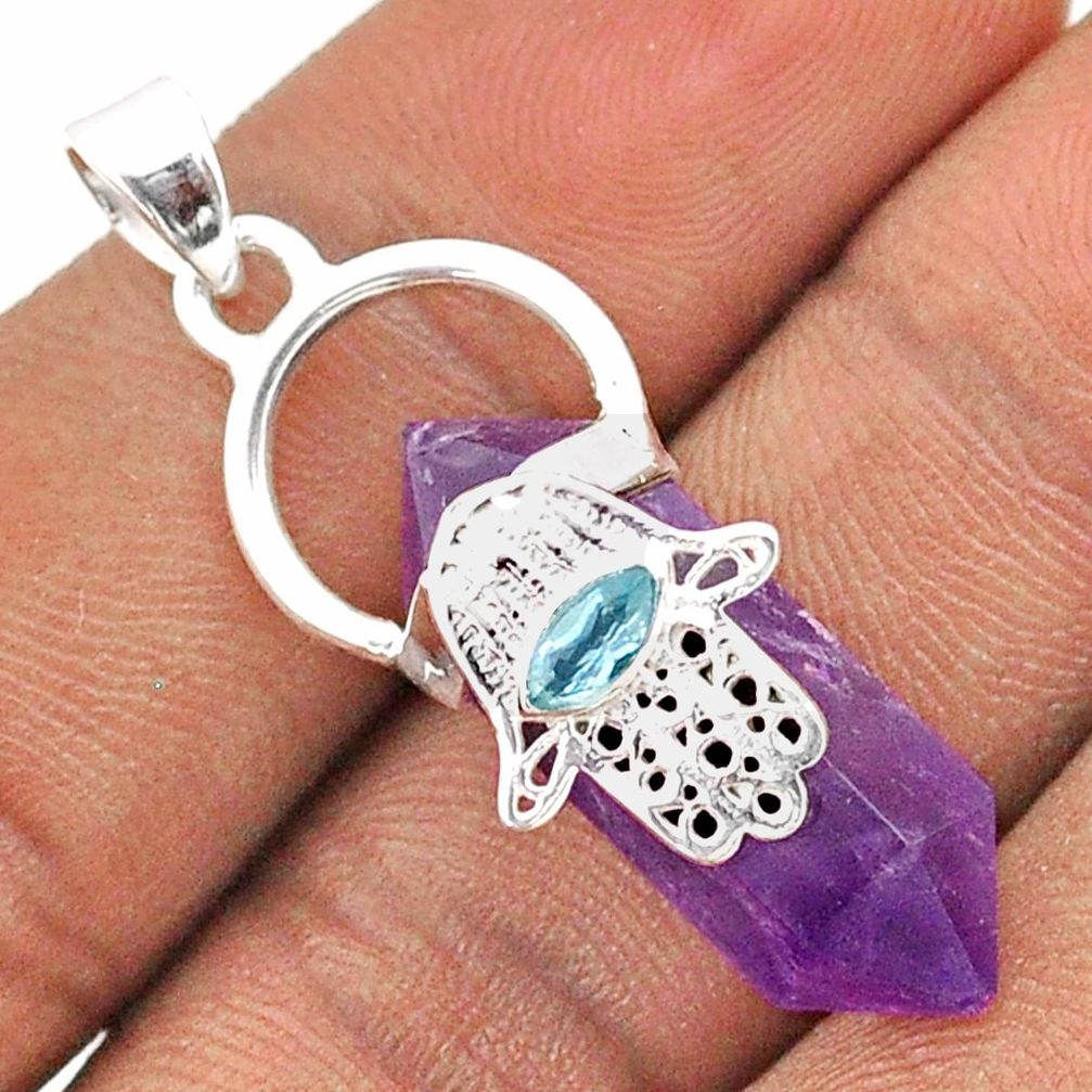 12.58cts double pointer amethyst 925 silver hand of god hamsa pendant t85221