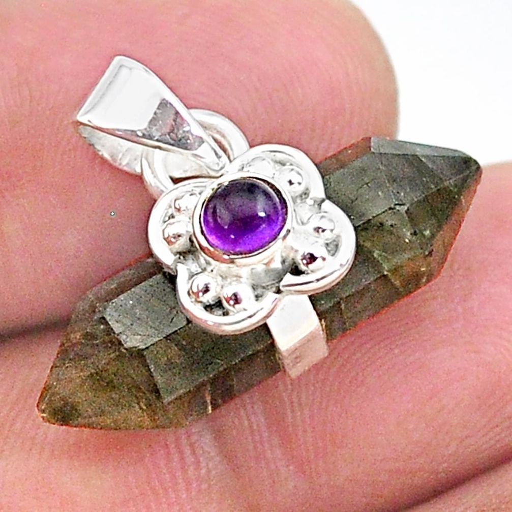 11.08cts double pointer flower blue labradorite amethyst silver pendant t35316