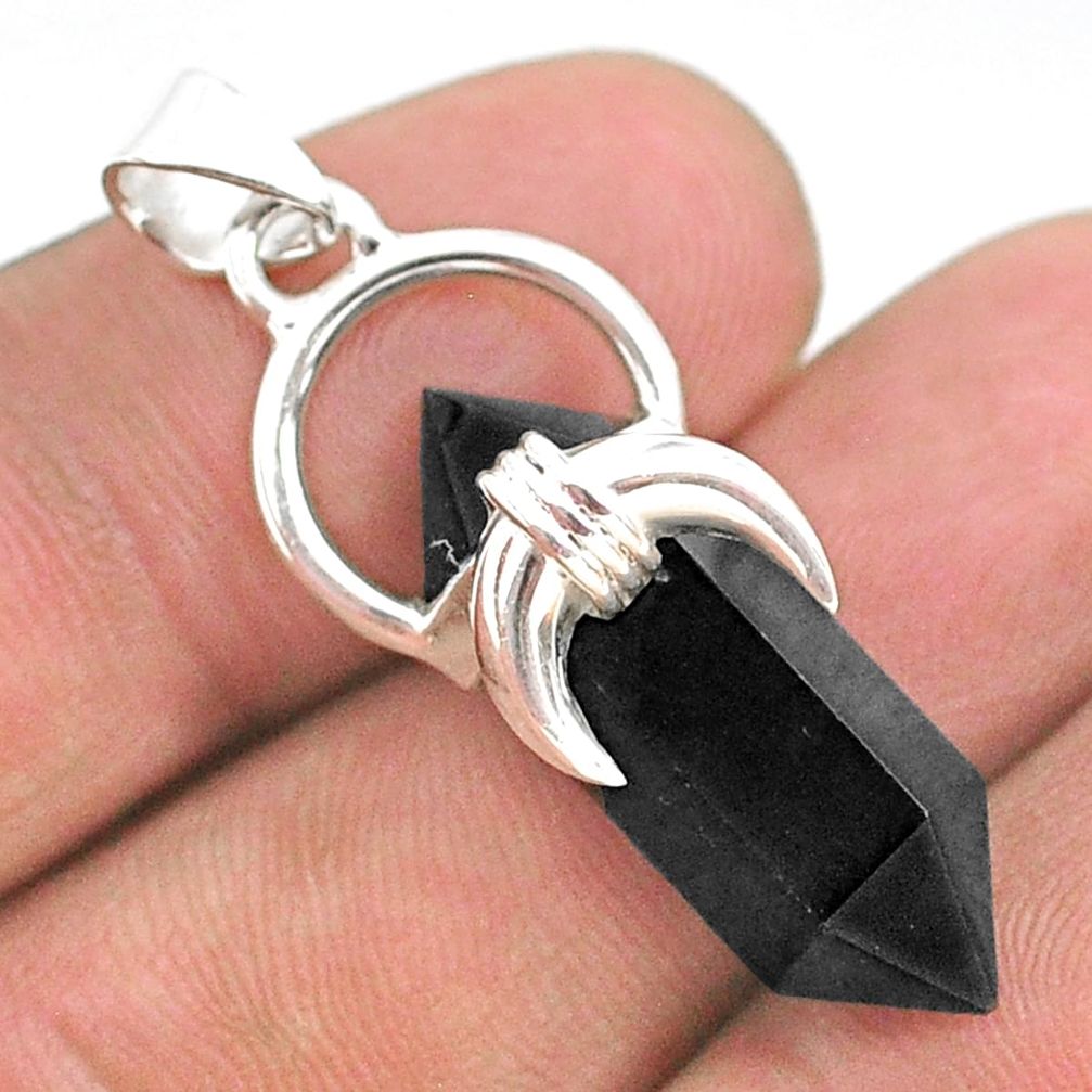 pointer horn natural black onyx 925 silver pendant t35441