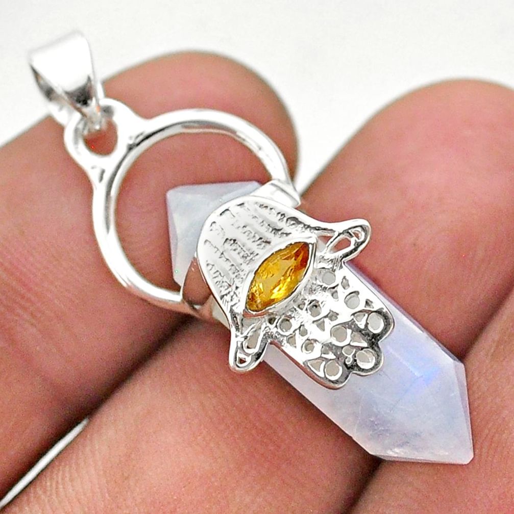 12.68cts double pointer moonstone 925 silver hand of god hamsa pendant t44277