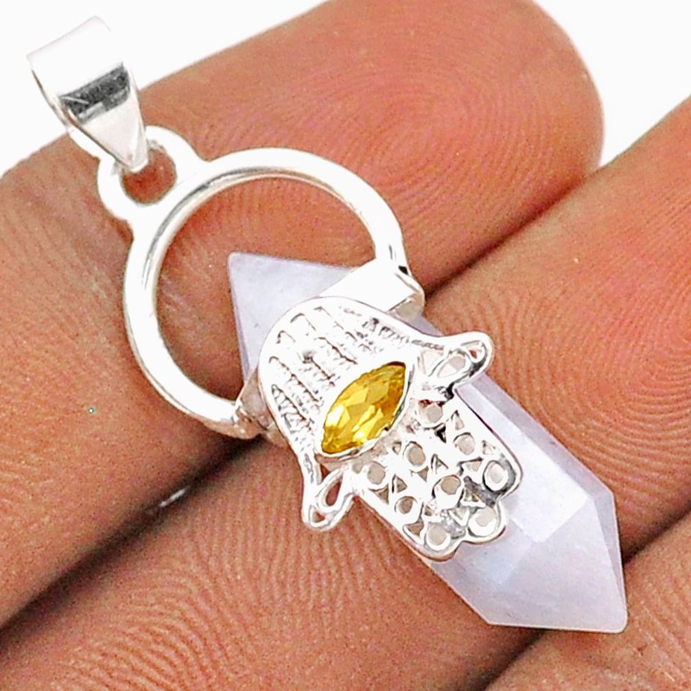 11.73cts double pointer moonstone 925 silver hand of god hamsa pendant t85239