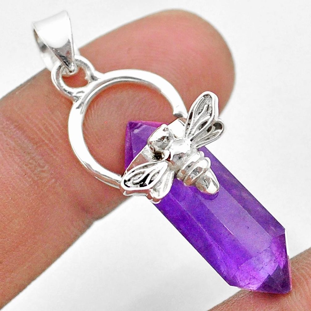 13.70cts double pointer natural amethyst 925 silver honey bee pendant t44441
