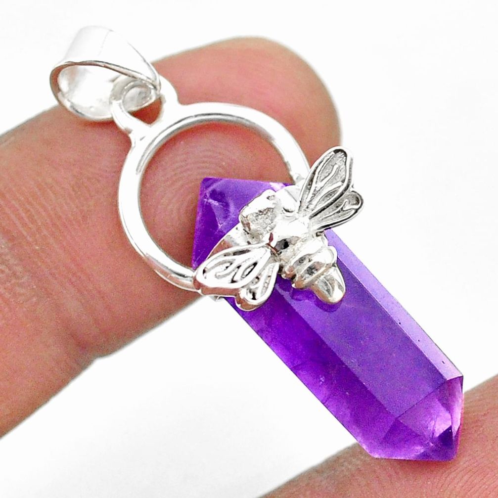12.22cts double pointer natural amethyst 925 silver honey bee pendant t44443