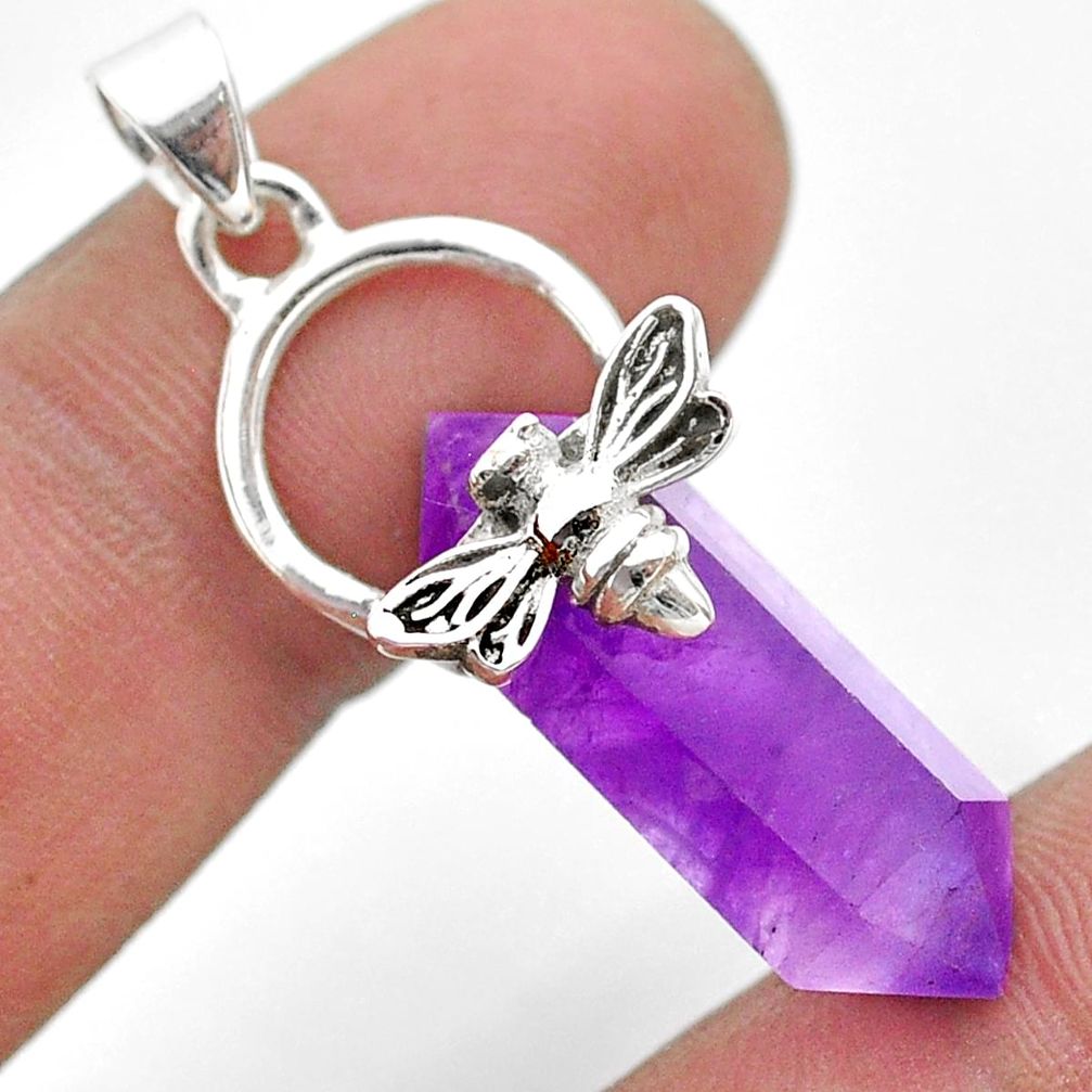 12.58cts double pointer natural amethyst 925 silver honey bee pendant t44468