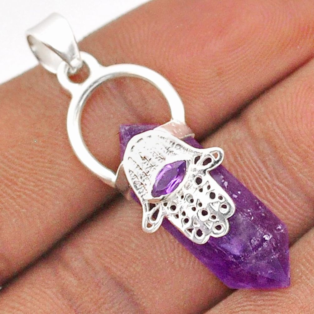12.65cts double pointer natural amethyst silver hand of god hamsa pendant t85223