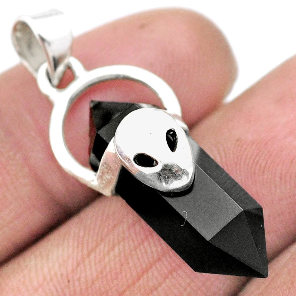 10.78cts double pointer natural black onyx 925 silver aline face pendant u10864