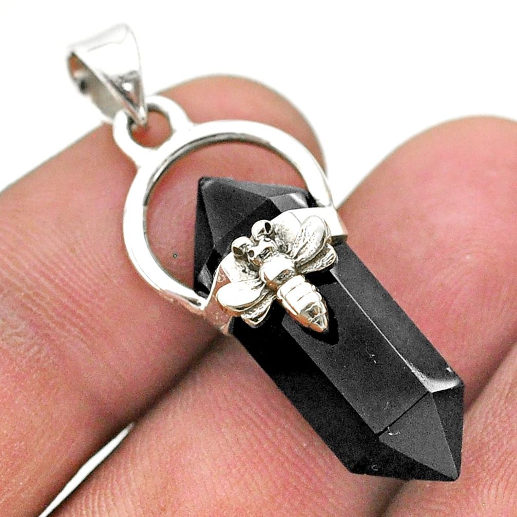 pointer natural black onyx 925 silver honey bee pendant t44493