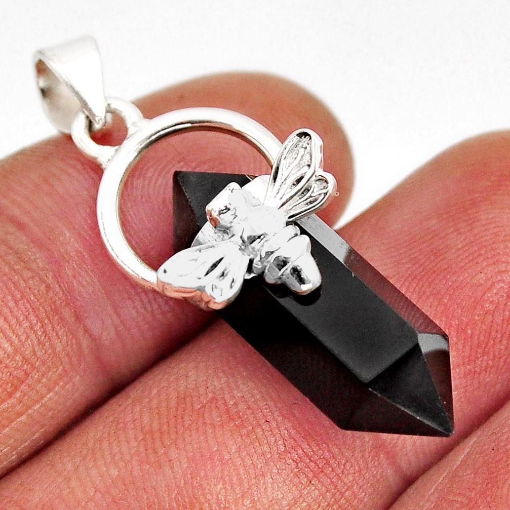 12.05cts double pointer natural black onyx 925 silver honey bee pendant y55423