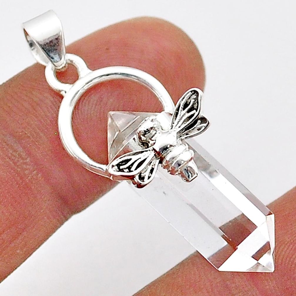 10.39cts double pointer natural crystal 925 silver honey bee pendant t66948