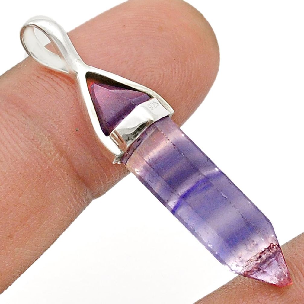 11.28cts double pointer natural multi color fluorite 925 silver pendant u71476