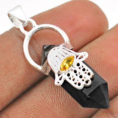 12.72cts double pointer natural onyx 925 silver hand of god hamsa pendant t85229