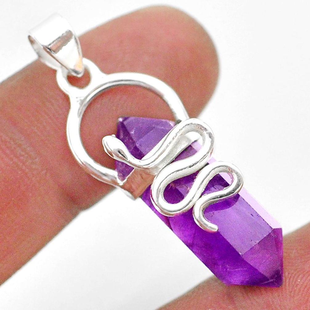 11.62cts double pointer natural purple amethyst 925 silver snake pendant t44409