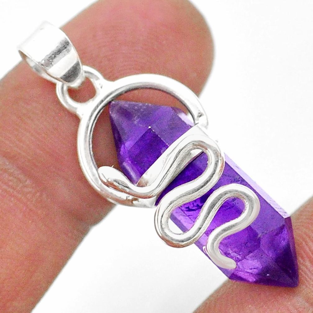 13.68cts double pointer natural purple amethyst 925 silver snake pendant t44421