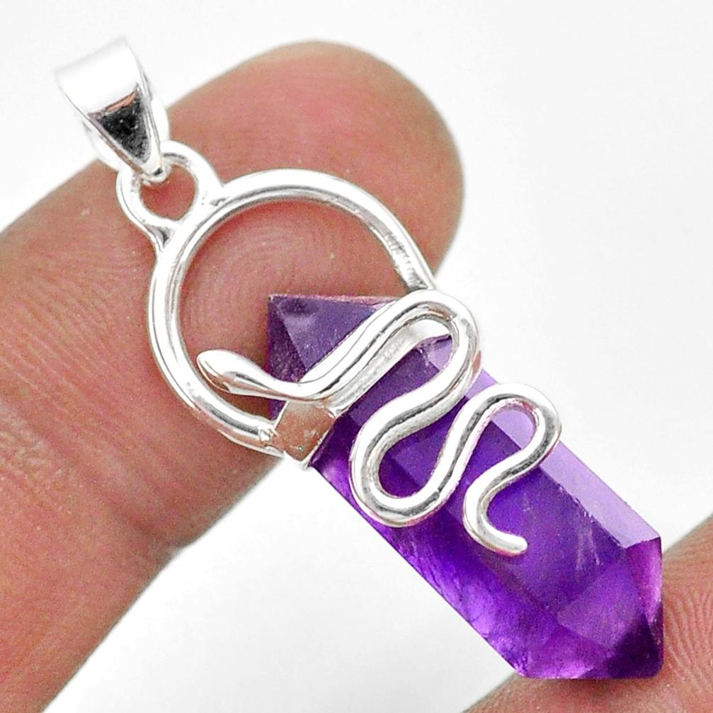 13.08cts double pointer natural purple amethyst 925 silver snake pendant t44425