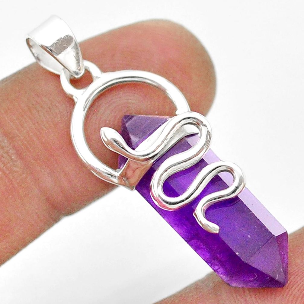 14.07cts double pointer natural purple amethyst 925 silver snake pendant t44426